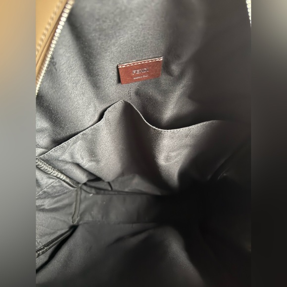 Preowned Like New Fendi FF Logo Chiogo Leather Canvas Backpack Beige/Brown - Picture 9 of 13